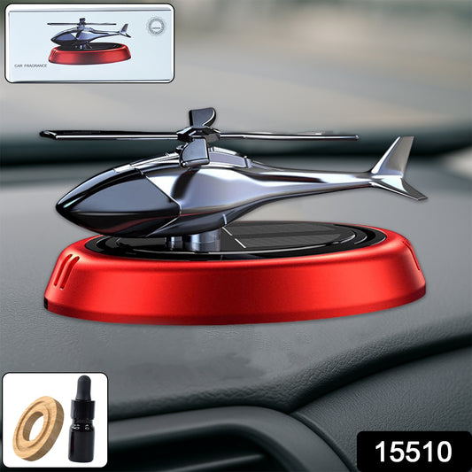 Wukusy solar-powered rotating helicopter car air freshener hanging in a vehicle, showcasing its compact design and rotating feature