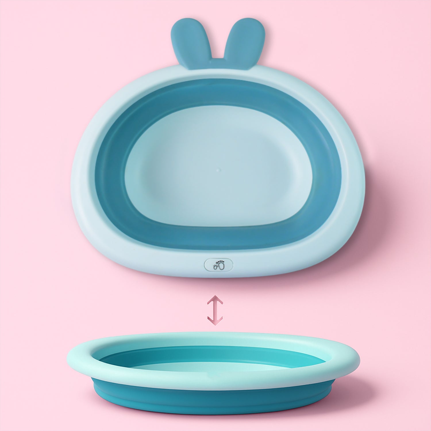 Foldable baby care basin with bunny ear handles from Wukusy, collapsible design for easy storage and gentle use.