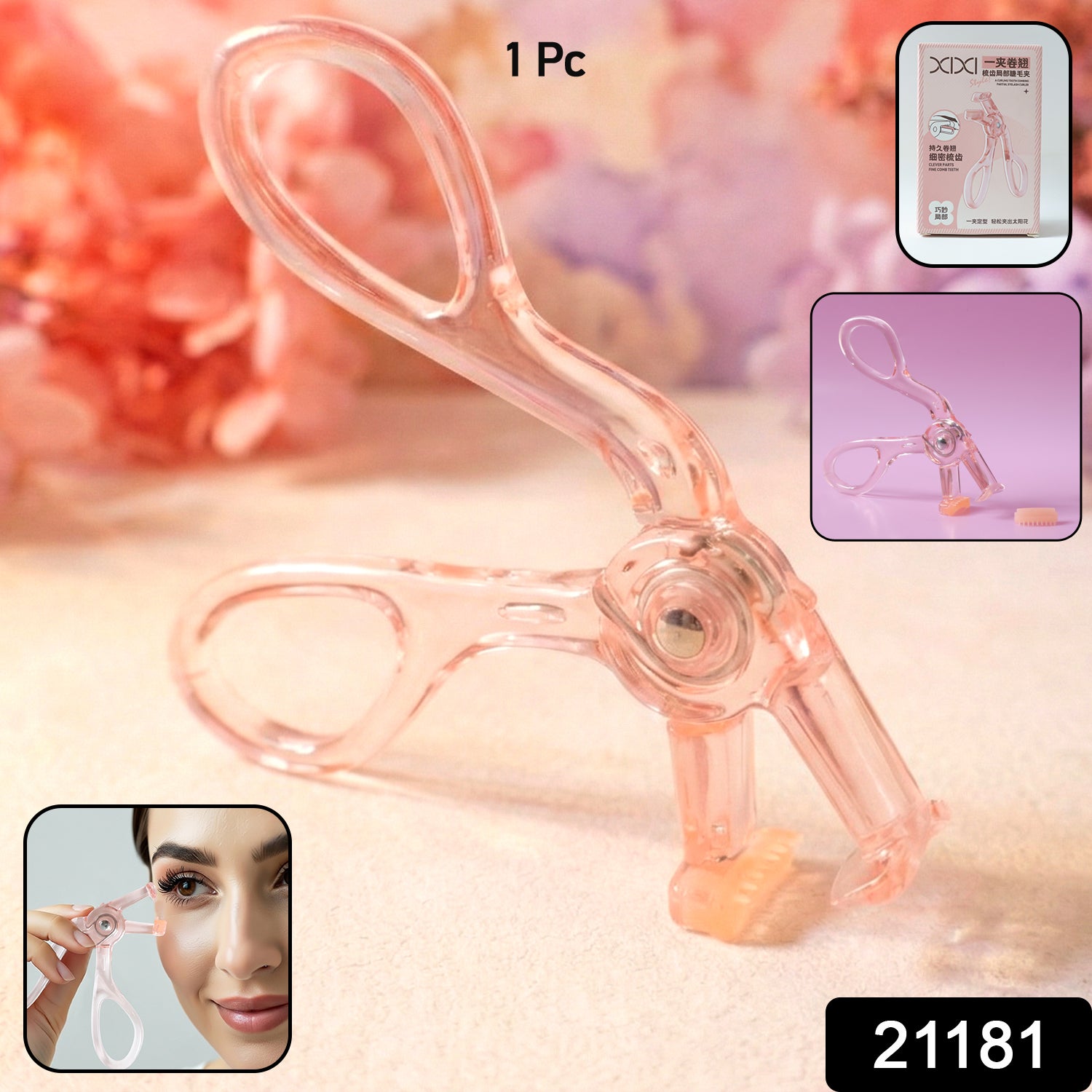 Wukusy premium transparent plastic eyelash curler with metal curling mechanism, designed to lift and curl natural eyelashes.