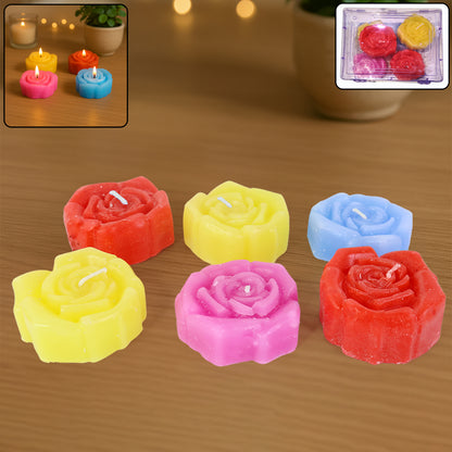 Six rose-shaped wax candles from Wukusy in a home decor set, featuring detailed petal designs and a soft pink color.