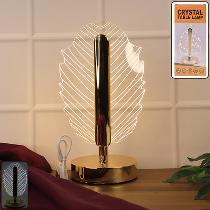 Wukusy premium leaf-shaped crystal table lamp on a wooden side table, showcasing elegant home decor lighting.