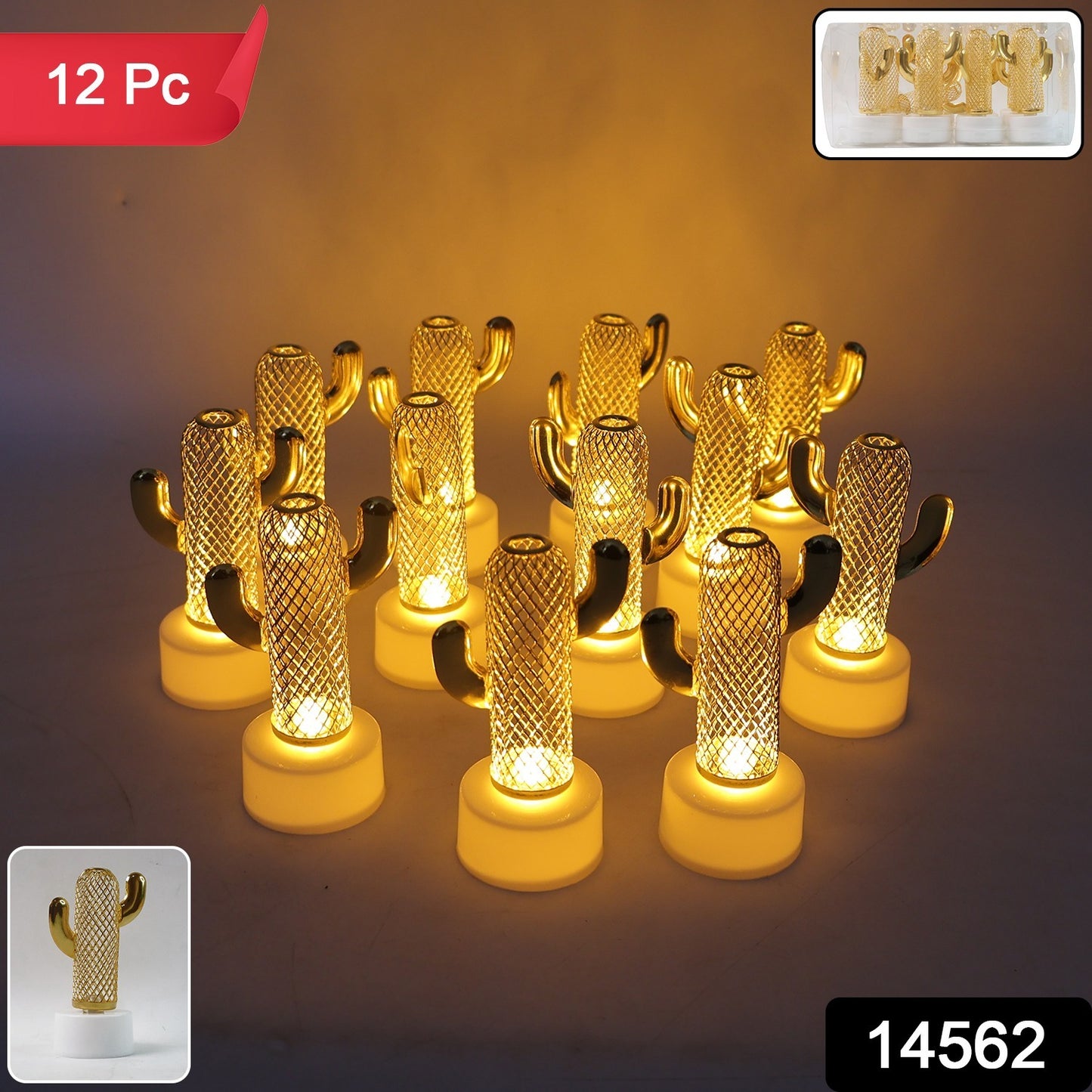 Set of 12 Wukusy decorative cactus-shaped flameless LED candles for home decor, featuring realistic cactus designs and soft LED lighting.