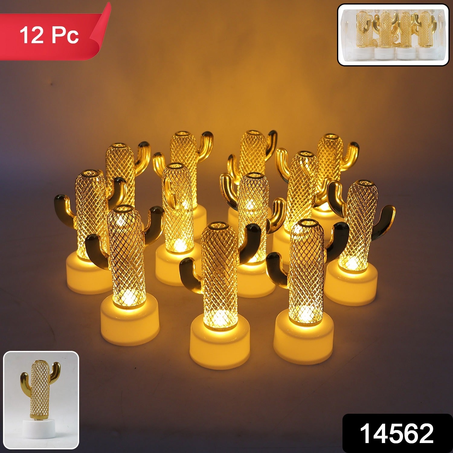 Set of 12 Wukusy decorative cactus-shaped flameless LED candles for home decor, featuring realistic cactus designs and soft LED lighting.
