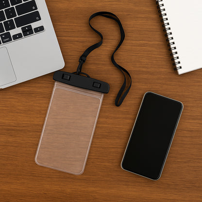 Transparent waterproof mobile pouch by Wukusy, sealed plastic protective cover for smartphones and mobile accessories.