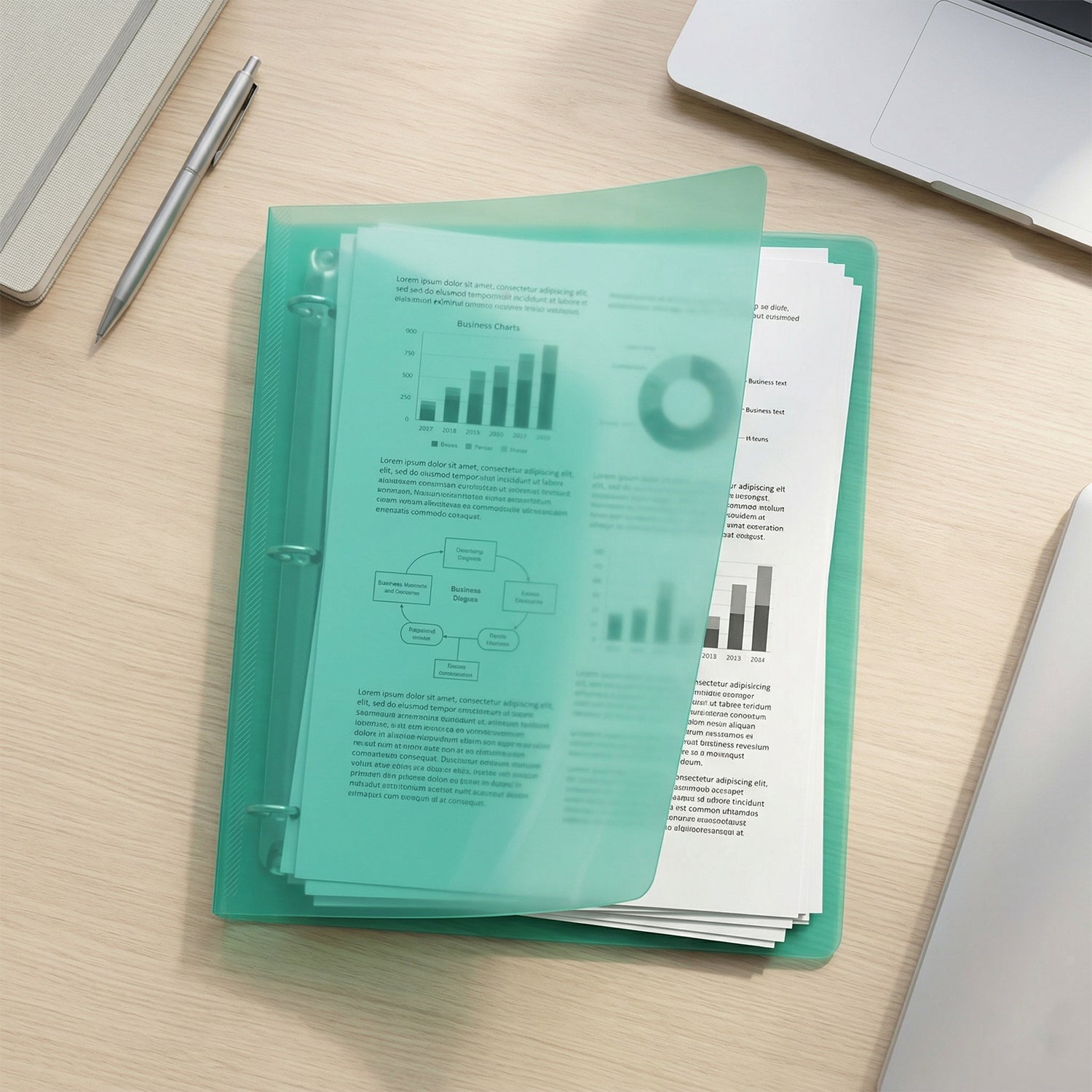 Clear A4 size ring binder file folder by Wukusy, transparent plastic with metal rings for organizing documents.