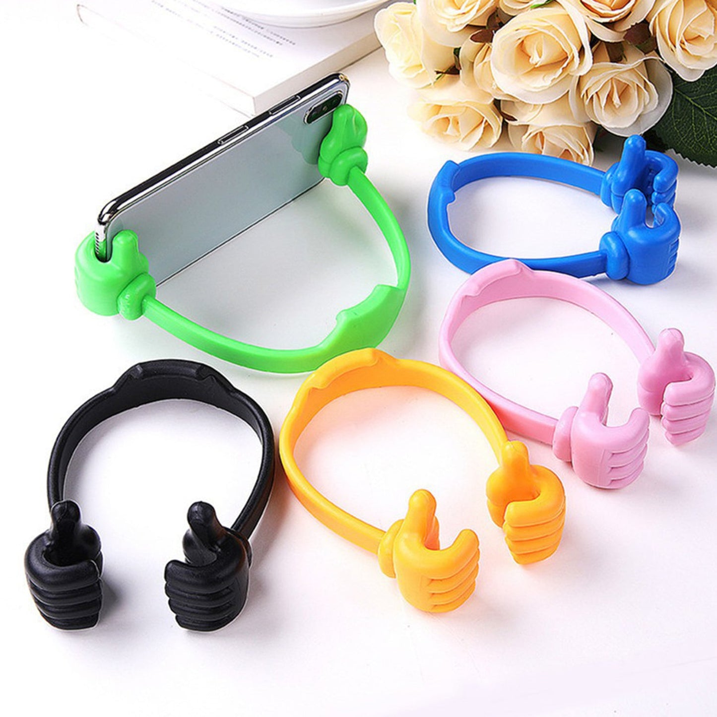 Wukusy 6132 4-piece hand-shaped mobile stand for supporting smartphones at home or office, versatile mobile accessory.