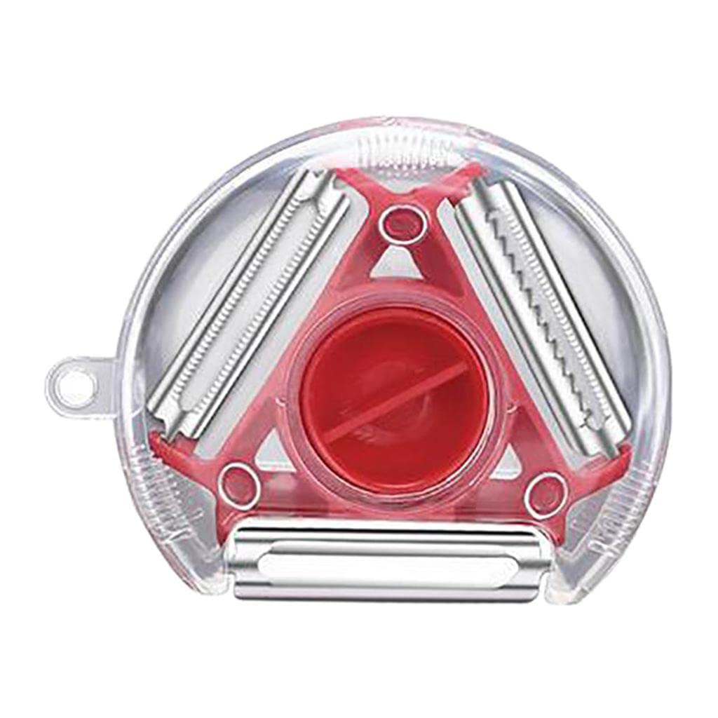 Wukusy 3-in-1 multi-function rotary vegetable peeler, slicer, and cutter with round design for kitchen vegetable preparation.