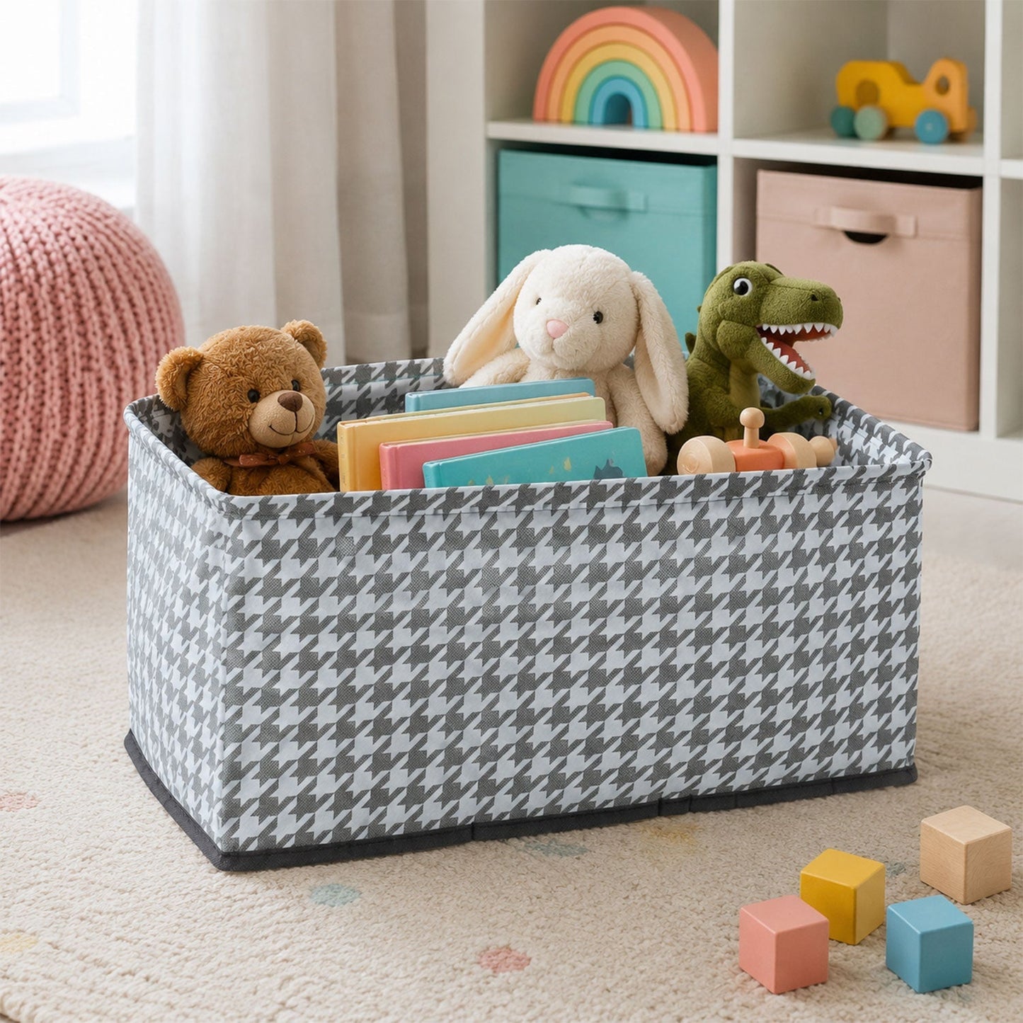 Foldable fabric cloth organizer basket by Wukusy, ideal for storing clothes, toys, and household items in a compact fabric storage box.