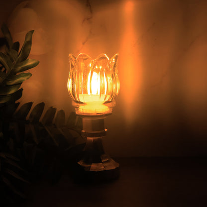 Wukusy premium lotus-shaped LED decorative lamp with stand, ideal for home decor, showcasing a soft glowing light and elegant design.