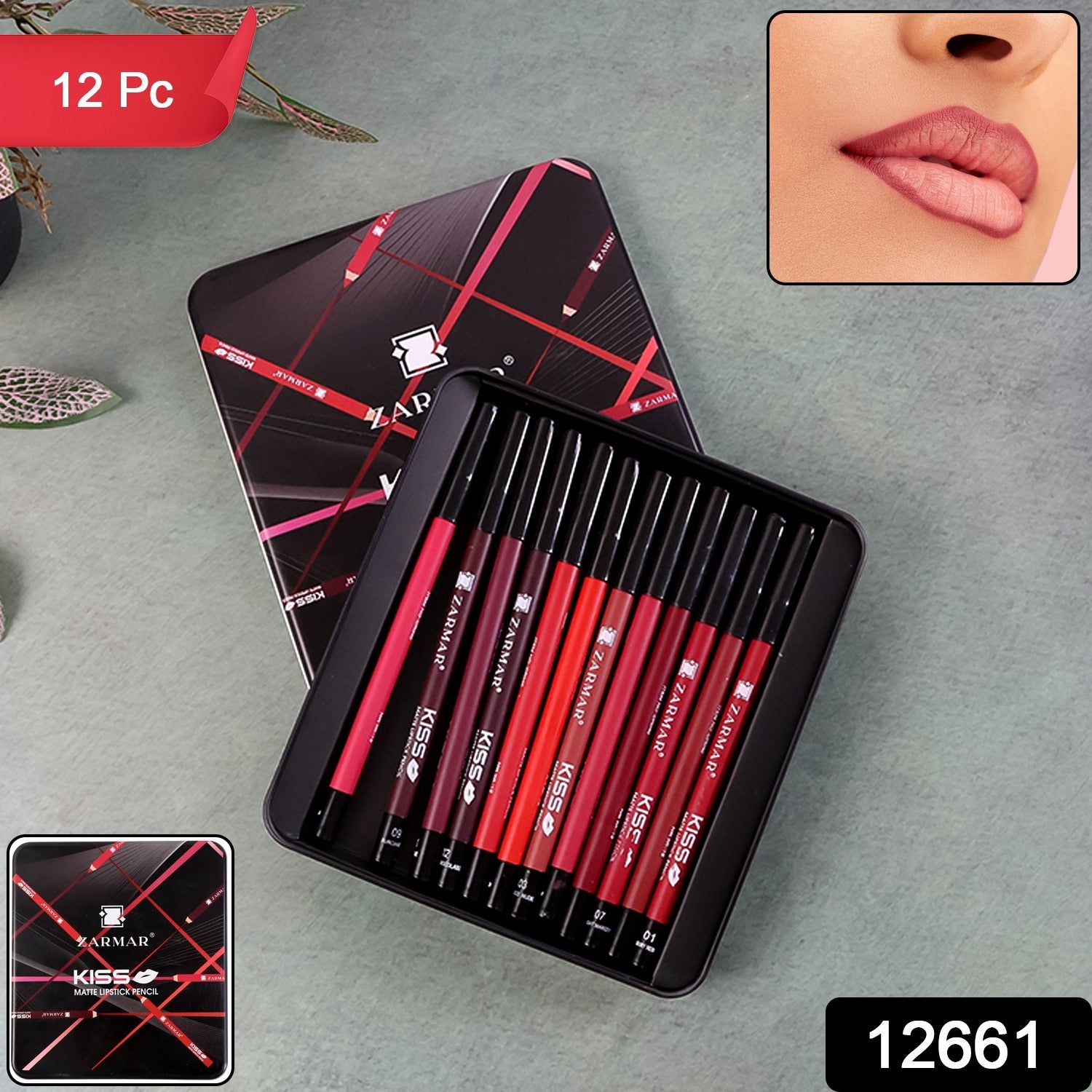 Set of 12 Wukusy matte lipstick pencils with vibrant shades, displayed with some open to show the creamy textures.