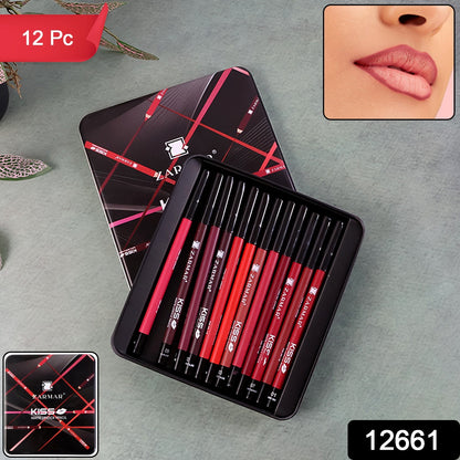 Set of 12 Wukusy matte lipstick pencils with vibrant shades, displayed with some open to show the creamy textures.