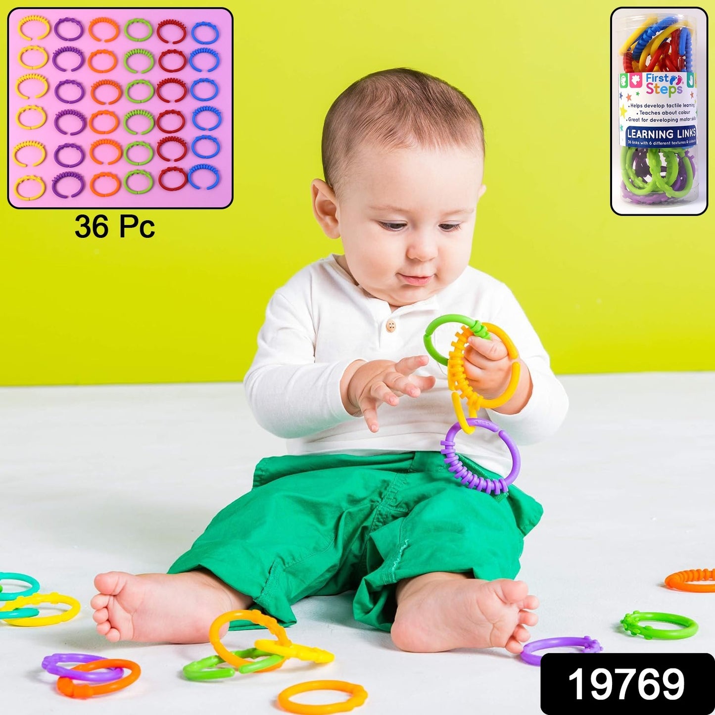 Wukusy Baby Learning Links Educational Toy set with 36 colorful plastic links for early development and sensory play.