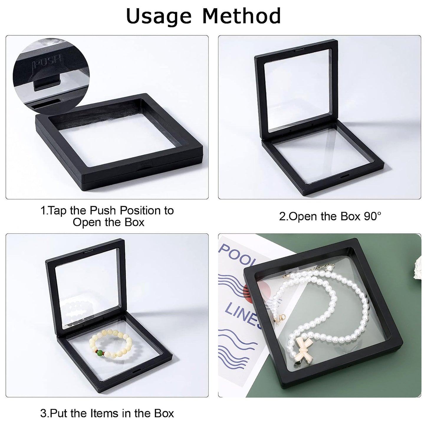 Clear jewelry display box with lid, 11x11 cm, Wukusy brand, ideal for organizing and showcasing jewelry at home.