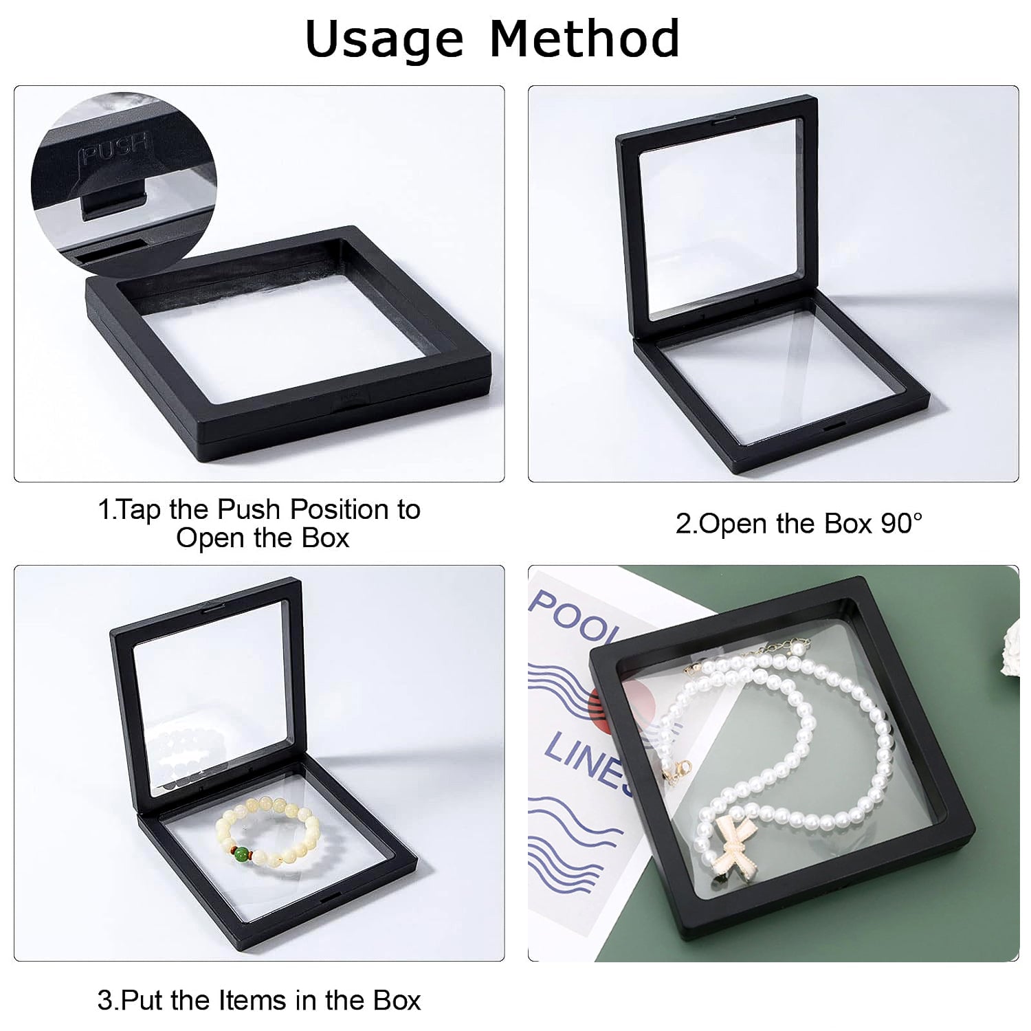 Clear jewelry display box with lid, 11x11 cm, Wukusy brand, ideal for organizing and showcasing jewelry at home.