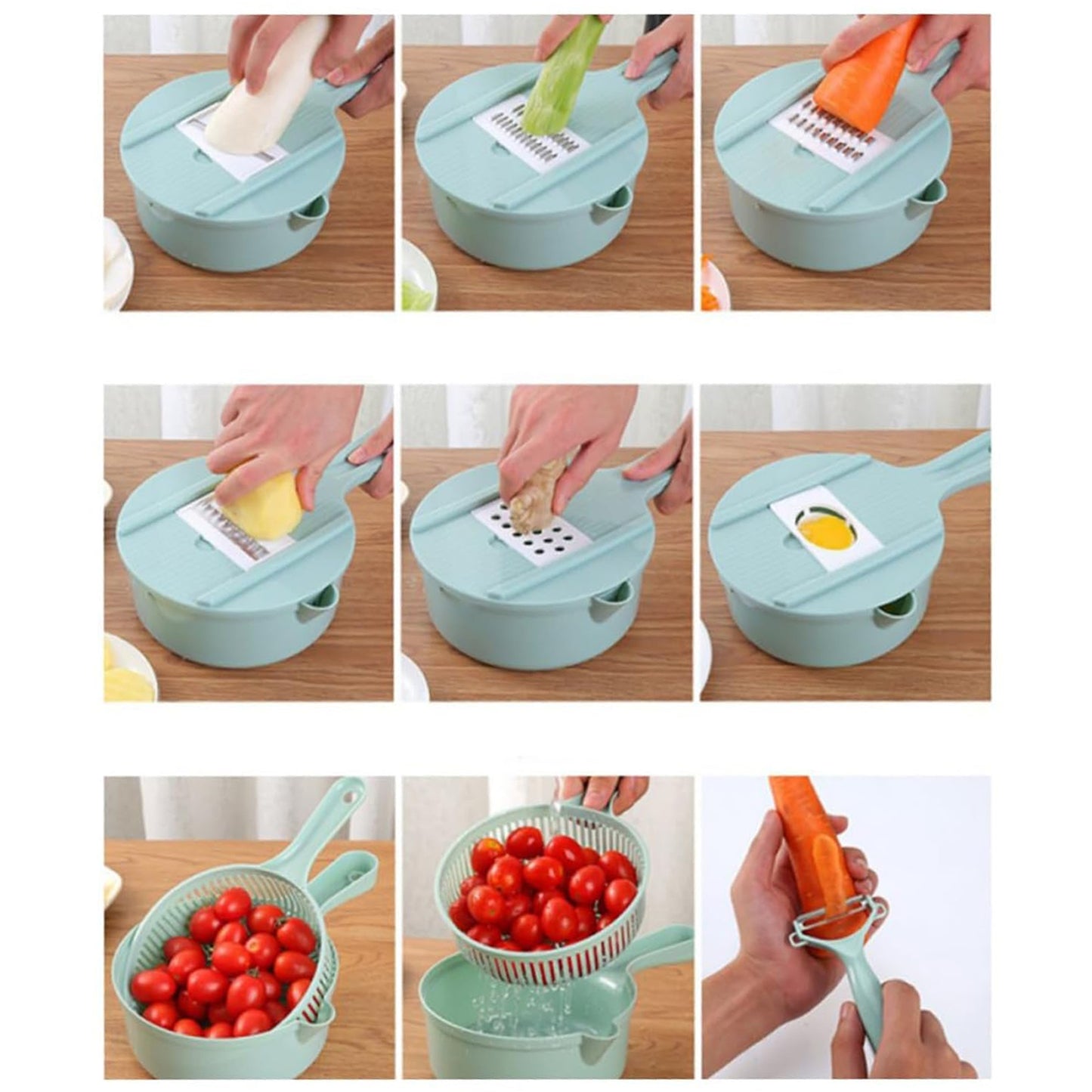 Wukusy multi-functional kitchen vegetable slicer set with various blades for slicing, julienning, and grating vegetables.