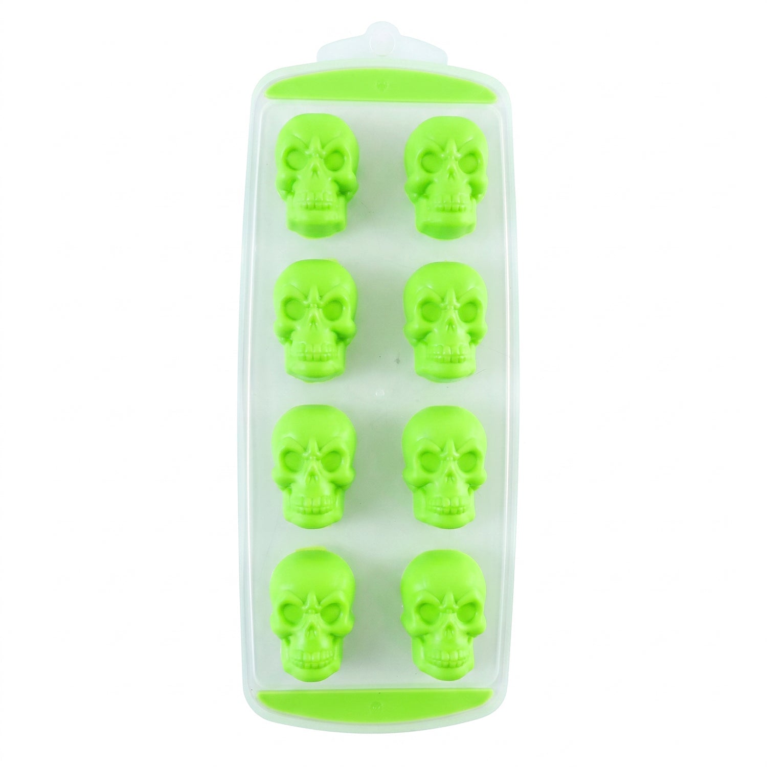 Wukusy plastic ice cube tray with 8 skull-shaped molds and lid for freezer, ideal for making fun ice cubes