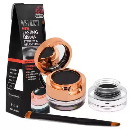 Ekom Beauty waterproof eyebrow and gel eyeliner set with two products, featuring natural shades and precise application.