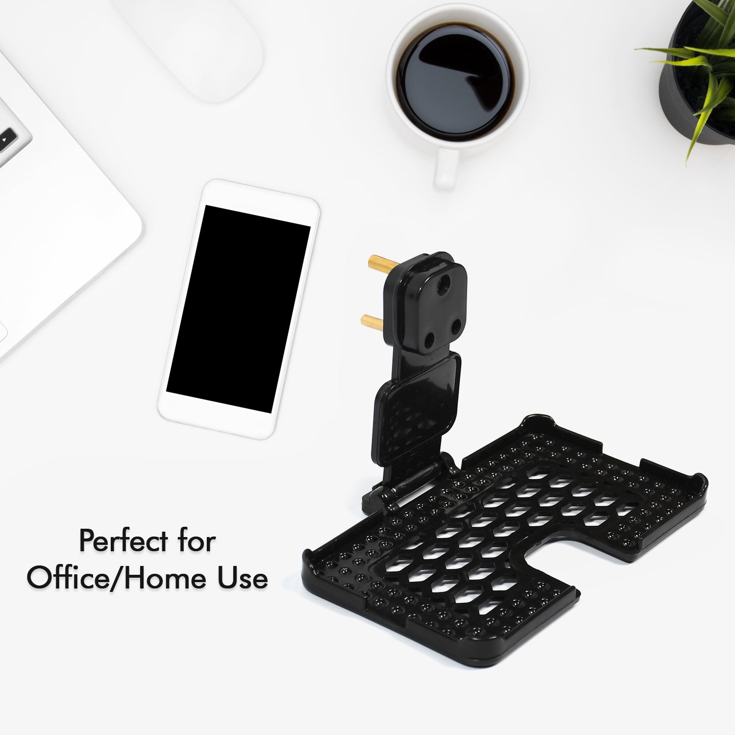 Black Wukusy multi-purpose wall holder stand for mobile charging, fits in socket and allows easy phone hanging and access.