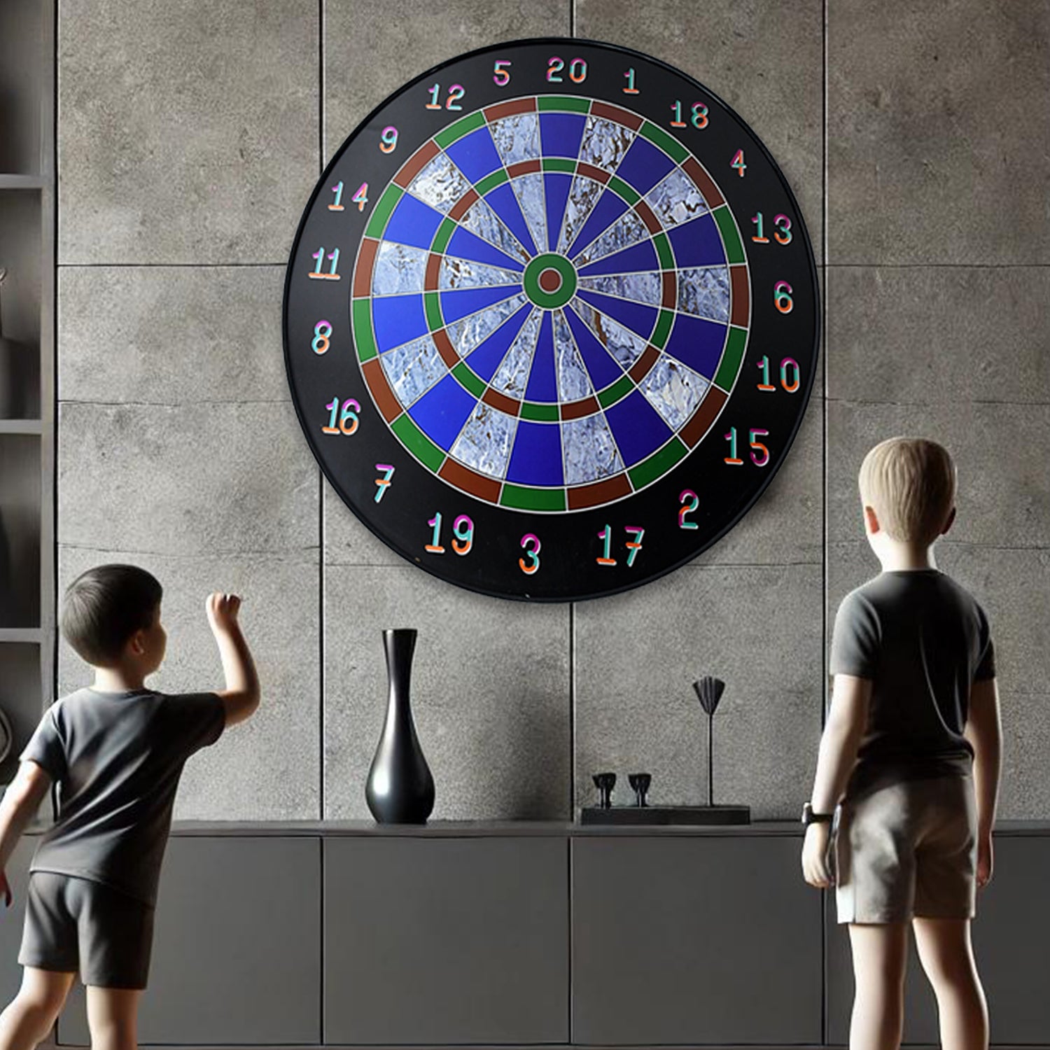 Wukusy magnetic dart board game set with six soft-tip darts, featuring a colorful target surface for indoor play.