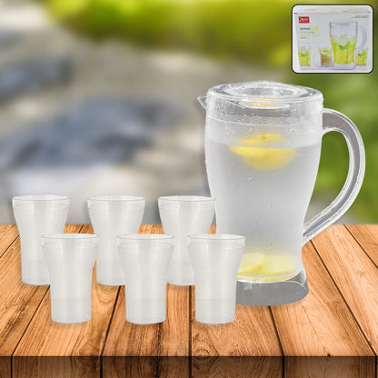 Wukusy Apex unbreakable lemon jug set with 6 glasses, 1200ml jug and 300ml glasses, durable kitchenware for beverages