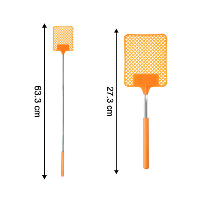Wukusy multipurpose plastic fly swatter with extendable handle, 63 cm long, shown in black with a mesh head for pest control