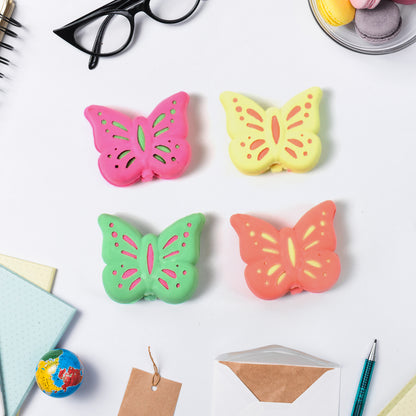 Colorful butterfly-shaped rubber eraser from Wukusy, ideal for office use, with vibrant mixed colors and detailed butterfly design.