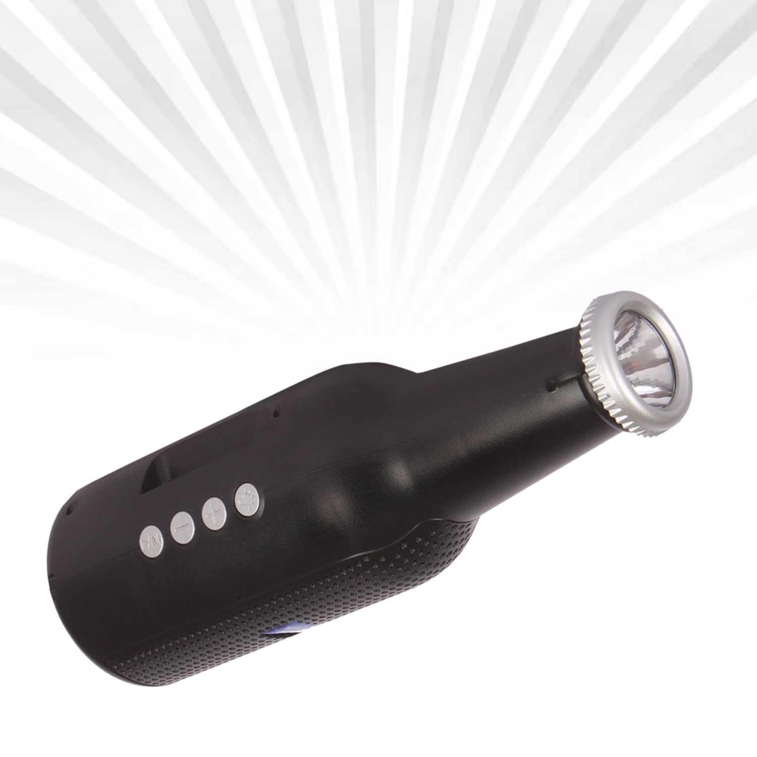 Wukusy 1289 bottle-shaped Bluetooth speaker with weatherproof design, deep bass, USB rechargeable, FM, AUX, SD card support, portable.
