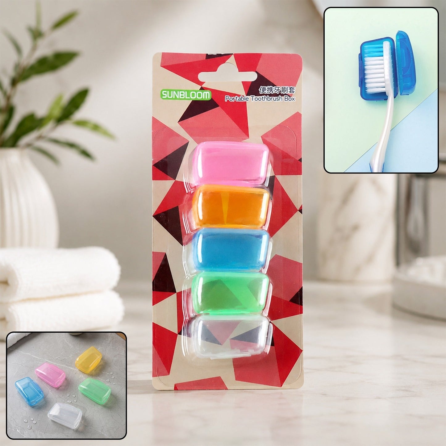Wukusy toothbrush head cover caps set with five travel protective hygiene cases, designed for toothbrush head storage and travel.
