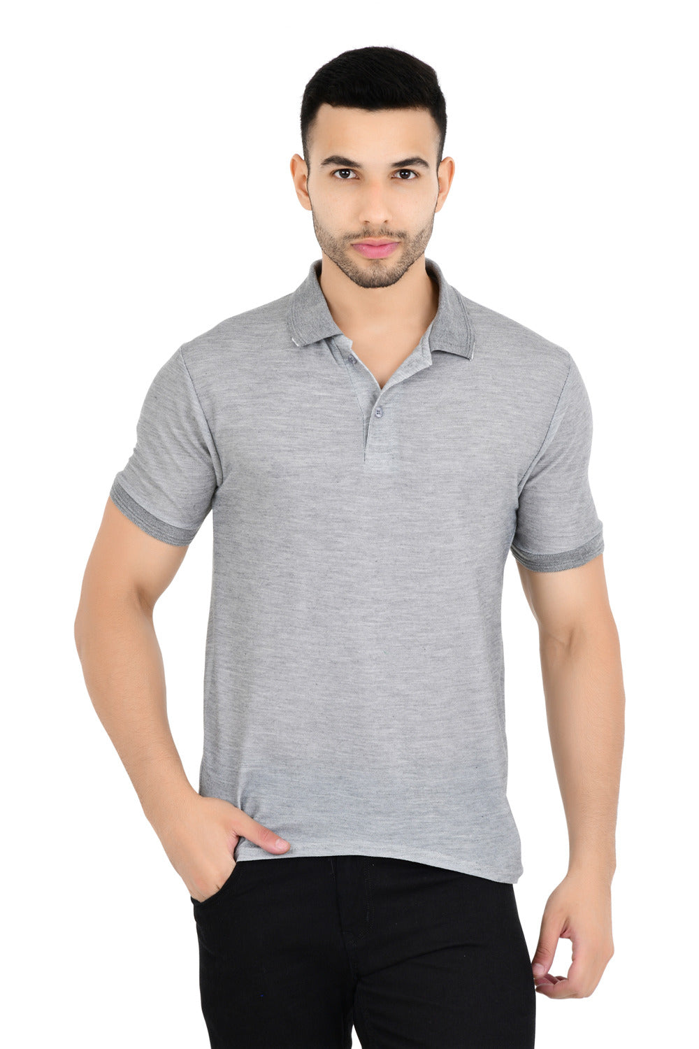 Pack of 4 men's solid polo neck T-shirts in multicolor from Drpshippr, casual and comfortable for everyday wear.