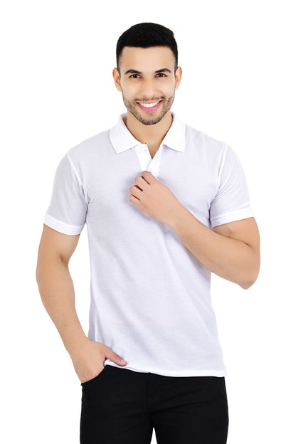 Pack of 4 men's solid polo neck T-shirts in multicolor from Drpshippr Men's Collection, displayed in a set of four.