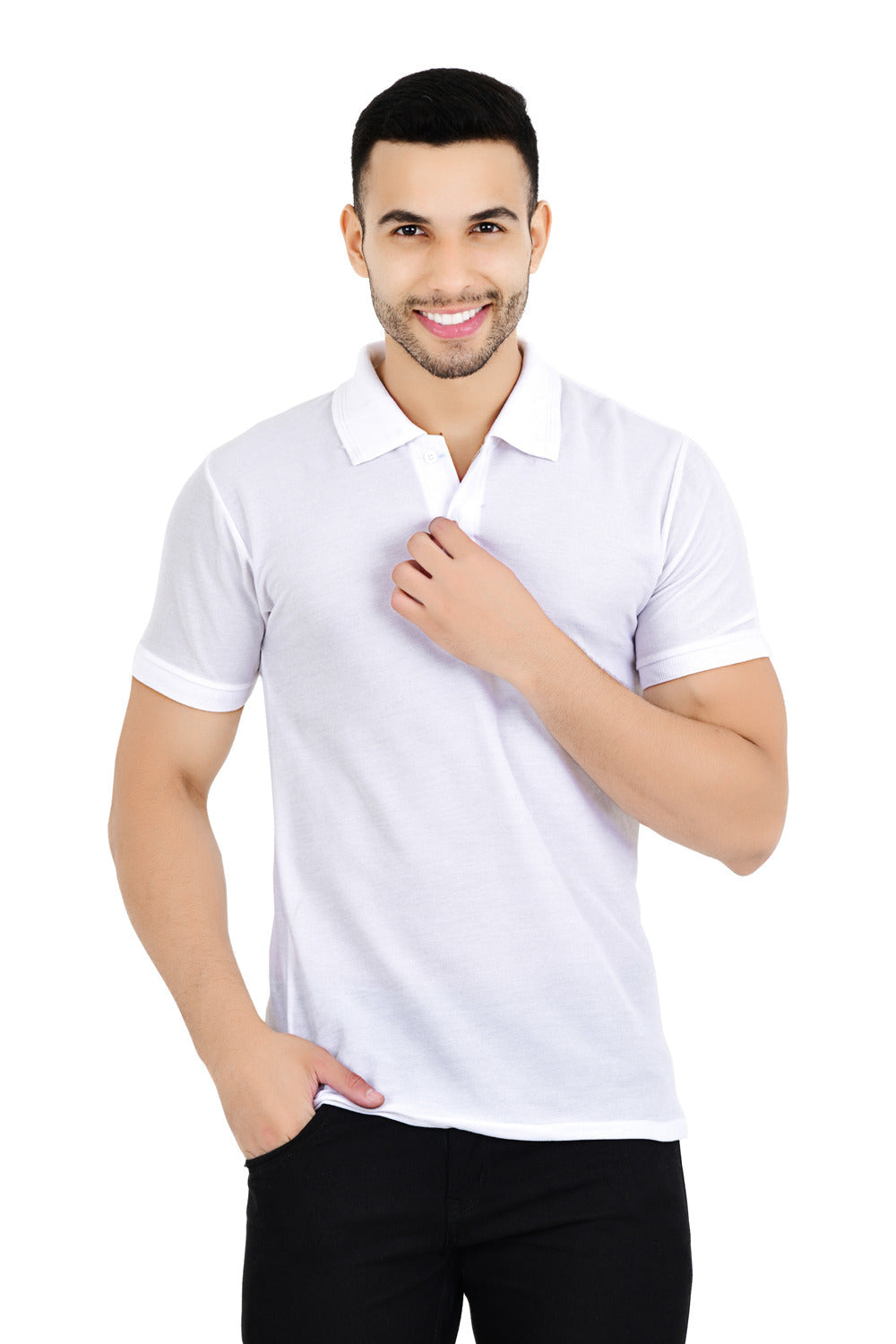 Pack of 4 men's solid polo neck multicolor T-shirts from Drpshippr, casual shirts with classic polo style and vibrant colors.