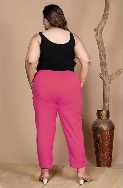 Regular Fit Women Pink Lycra Trouser Pant For Women - 6XL