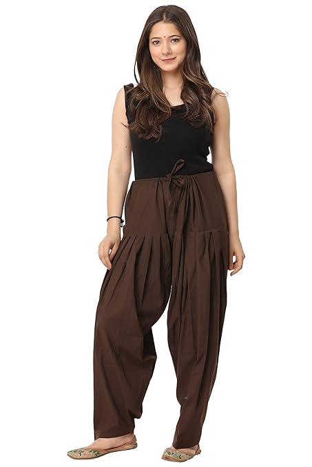 Brown cotton Patiala Salwar for women, plain design with traditional style, from FIZZI SHOP.