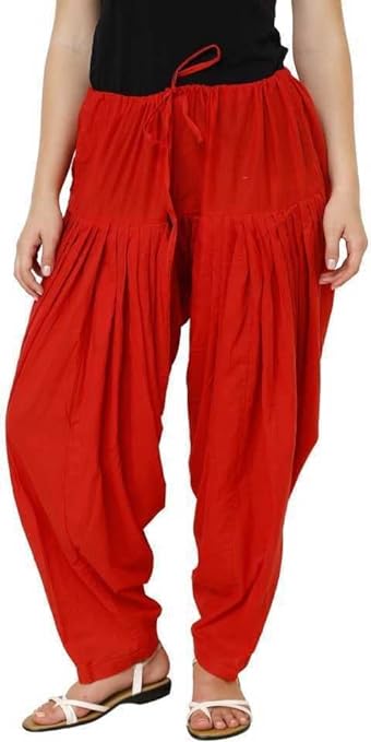 Red cotton Patiala Salwar for women, plain design with traditional style, from FIZZI SHOP.