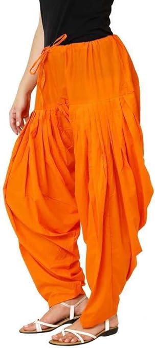 Orange woman plain cotton Patiala Salwar with traditional design, perfect for ethnic wear and comfort.
