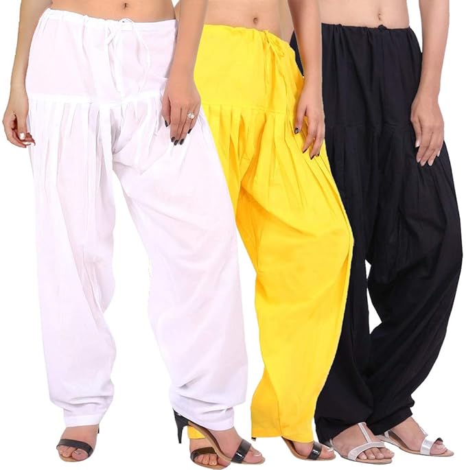 Set of 3 women's cotton full stitched Patiala Salwar in vibrant colors, stylish and comfortable traditional Indian wear.