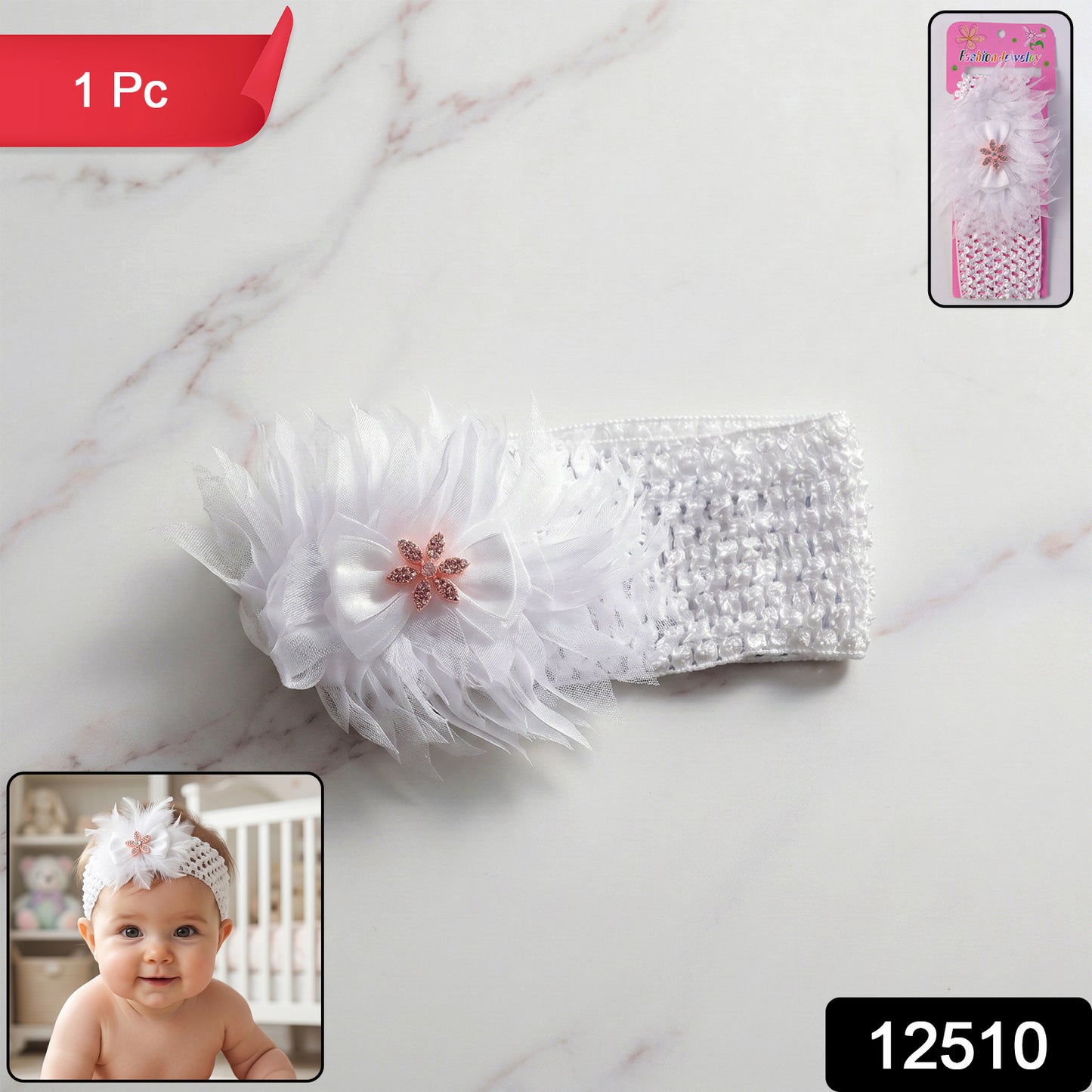 Soft elastic floral baby headband by Wukusy, stretchable and stylish, perfect for adding a cute touch to a baby's outfit.
