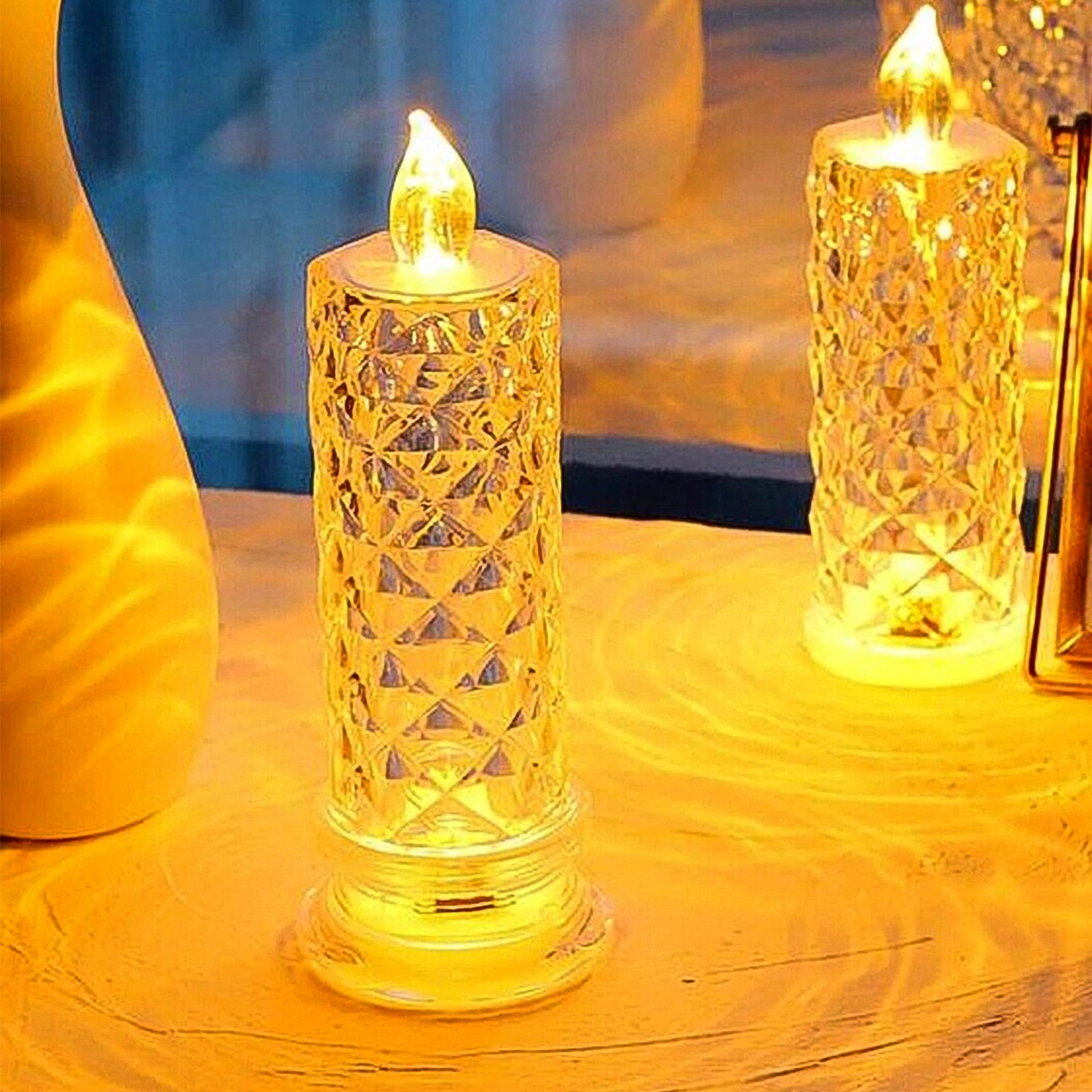 Wukusy 6241 rose candles for home decoration with crystal candle lights, elegant floral design and soft glow.