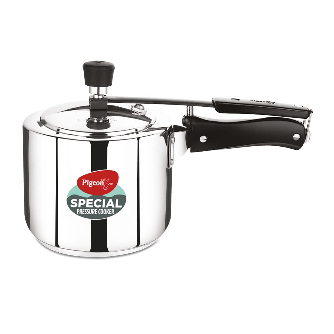 Seasons Pigeon stainless steel 3L induction bottom pressure cooker, shiny cookware with handles and lid, suitable for stove cooking.