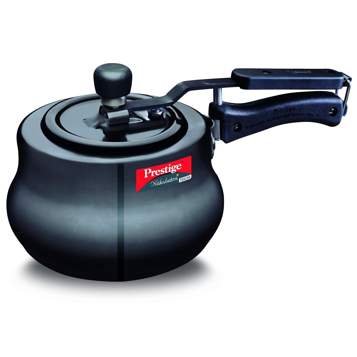 Seasons Prestige Svachh Nakshatra Plus 3L induction bottom pressure cooker in hard anodized finish, with lid and handles visible.