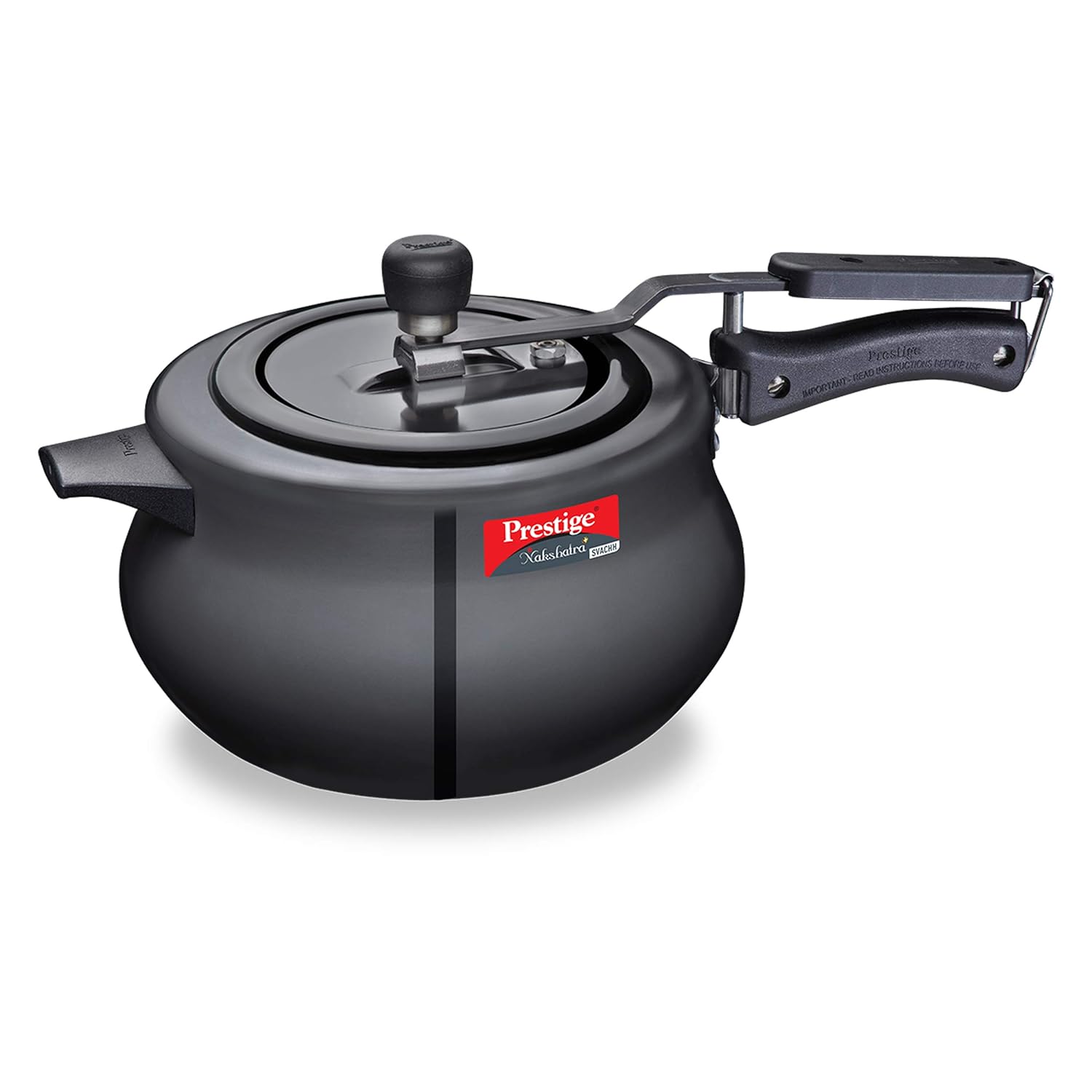Seasons Prestige Svachh Nakshatra Plus 5L hard anodized induction bottom pressure cooker, durable kitchen cookware.