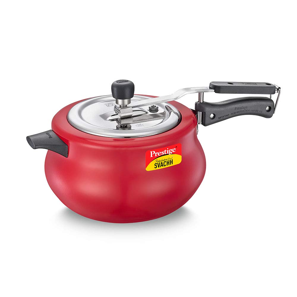 Seasons Prestige Svachh Nakshatra Duo Plus 5L aluminum induction pressure cooker with pressure valve and secure lid.