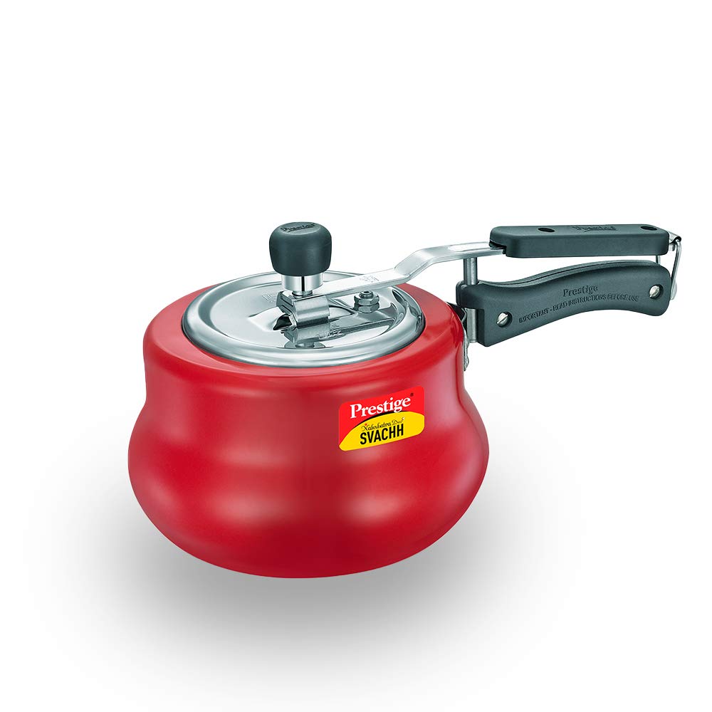 Seasons Prestige Svachh Nakshatra Duo Plus 2L aluminium induction pressure cooker, showing the sleek stainless steel exterior.