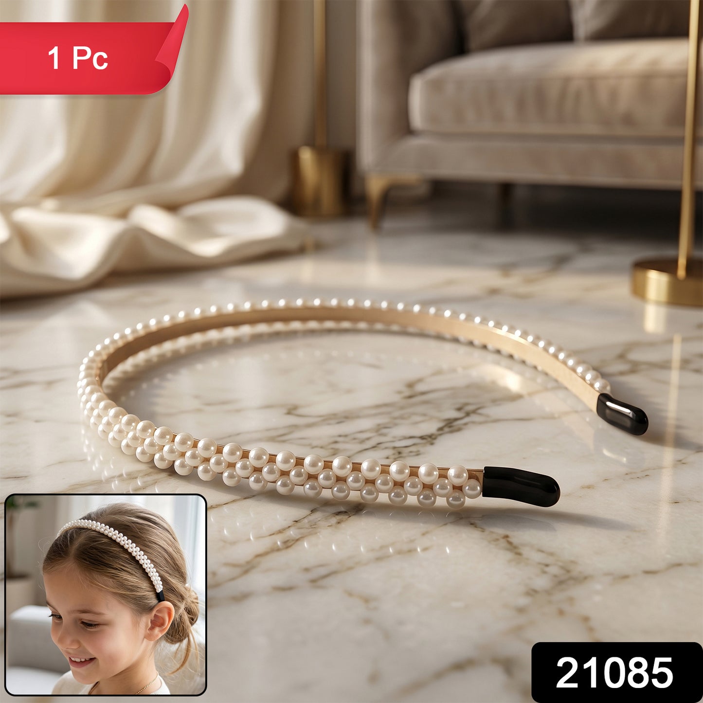 Wukusy premium pearl-embellished stylish hairband with elegant design, perfect for adding a sophisticated touch to hairstyles.