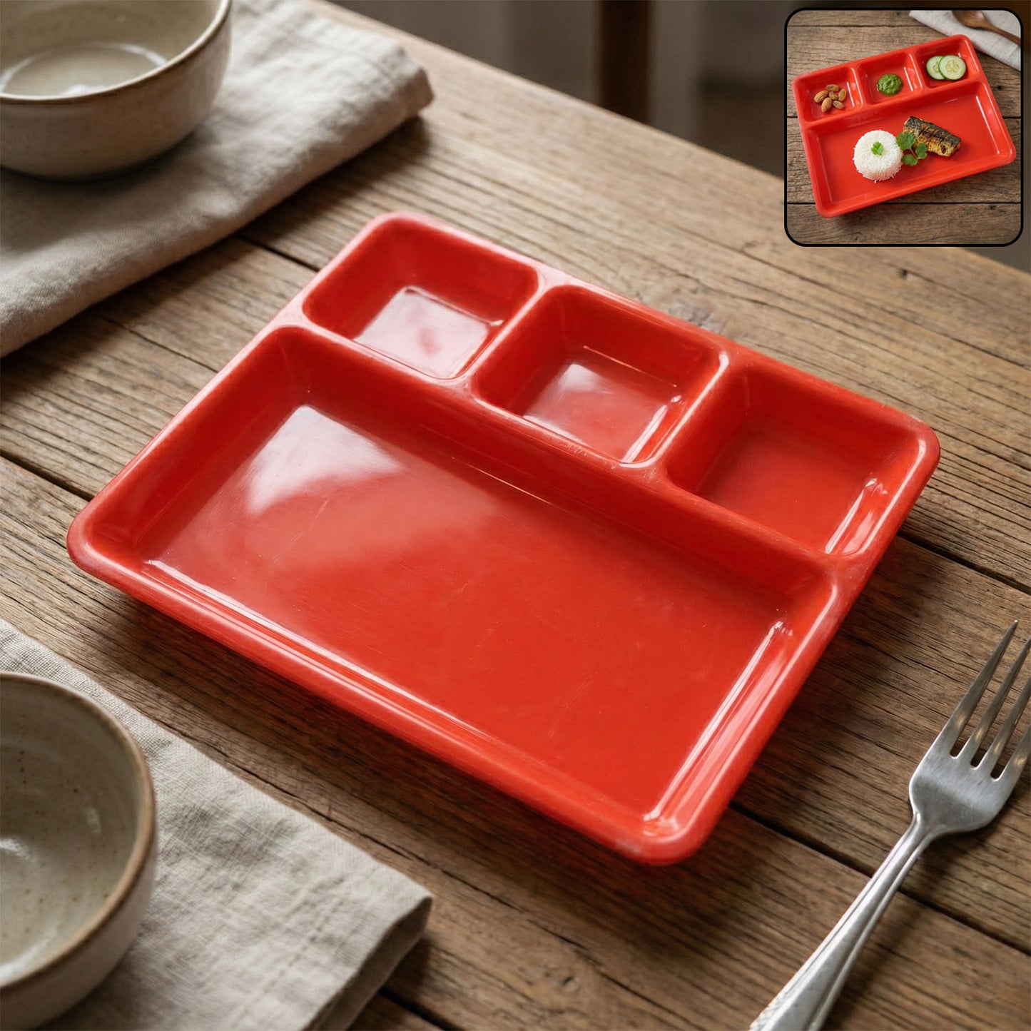 Wukusy 32x25 cm multipurpose serving tray with multiple compartments for food presentation and organization.