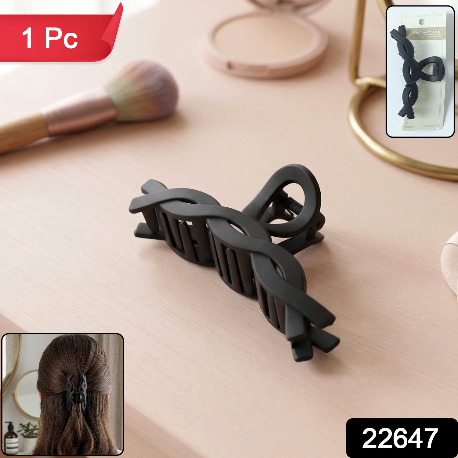 Wukusy stylish twist design hair claw clip holding hair, made of durable plastic, in a natural open position.