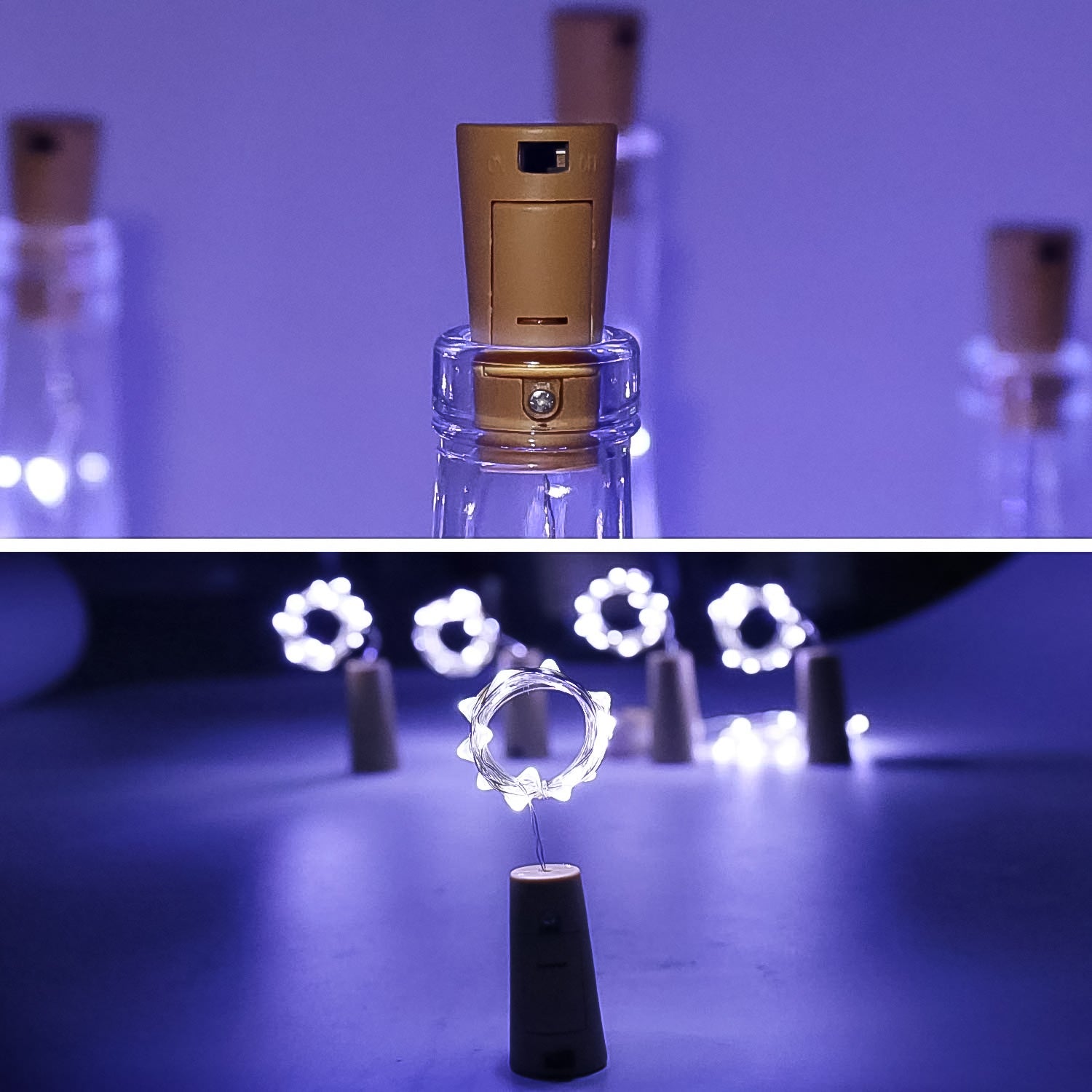 Wukusy wine bottle cork string light with multi-LED bulbs on copper wire, 2m cable, battery operated, suitable for home decor.