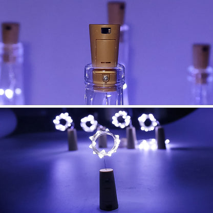 Wukusy wine bottle cork string light with multi-LED bulbs on copper wire, 2m cable, battery operated, suitable for home decor.