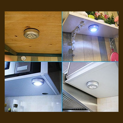 Wukusy 1716 wireless LED night light stick with touch control, mounted on a closet or cabinet for convenient cordless illumination.