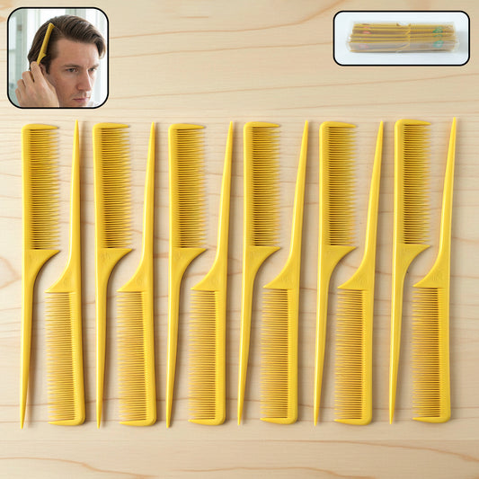 Wukusy professional tail comb set with 12 hair styling combs, featuring fine and wide teeth for precise hair sectioning and styling.